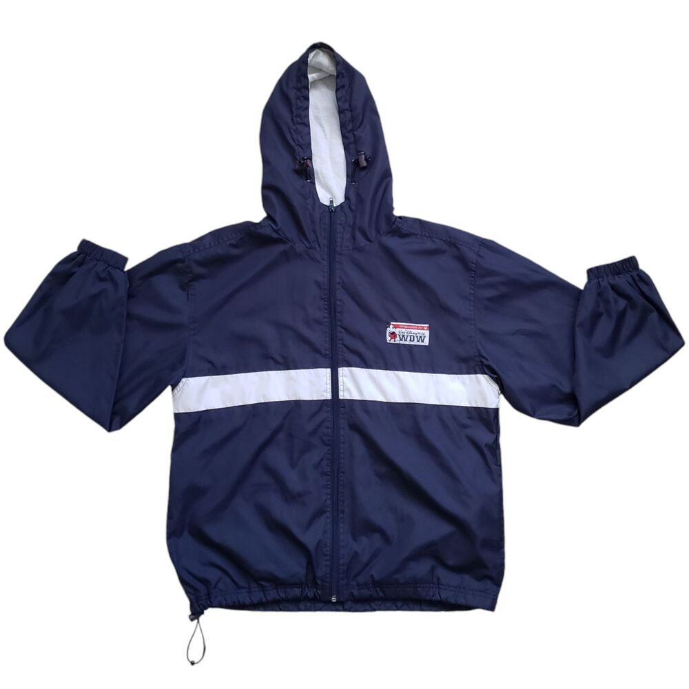 Vintage Walt Disney World Windbreaker Jacket Small Blue Full Zip Hooded Lined - Picture 2 of 12